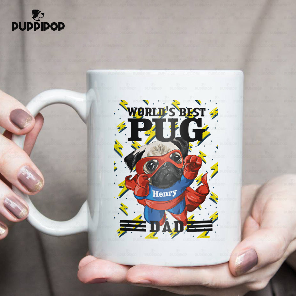 Personalized Dog Gift - World's Best Pug Superhero For Puppy Lovers - White Mug