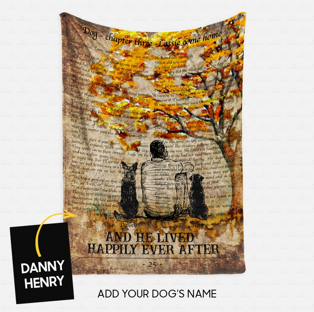 Custom Dog Blanket - Personalized Man And Two Dogs Beside The Tree Gift For Dad - Fleece Blanket