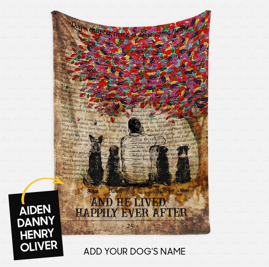 Custom Dog Blanket - Personalized Man And Four Dogs Beside The Tree Gift For Dad - Fleece Blanket