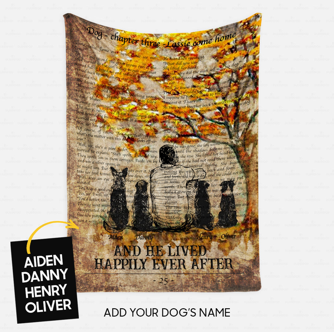 Custom Dog Blanket - Personalized Man And Four Dogs Beside The Tree Gift For Dad - Fleece Blanket