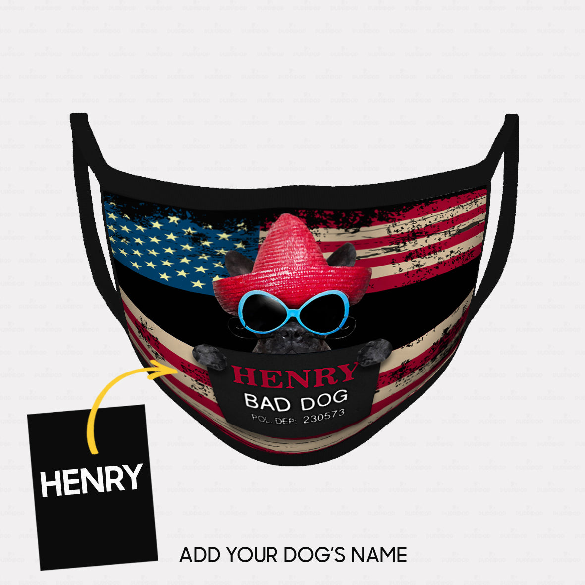 Personalized Dog Gift Idea - Bad Dog Wearing Tall Pink Hat For Dog Lovers - Cloth Mask
