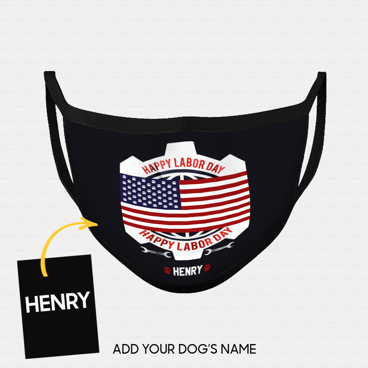 Personalized Dog Mask Gift Idea - Happy Labor Happy America Flag In The Middle For Dog Lovers - Cloth Mask