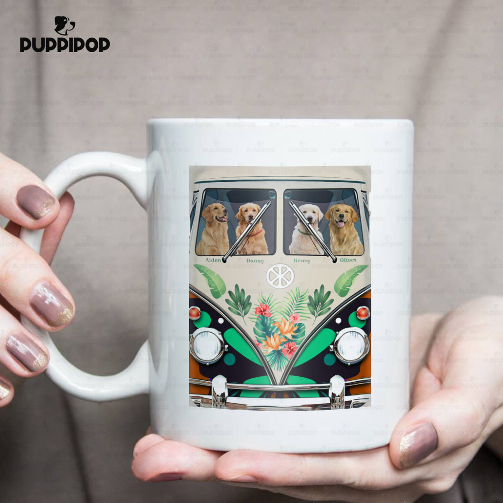 Custom Dog Mug - Personalized Golden On A Car Gift For Dad - White Mug
