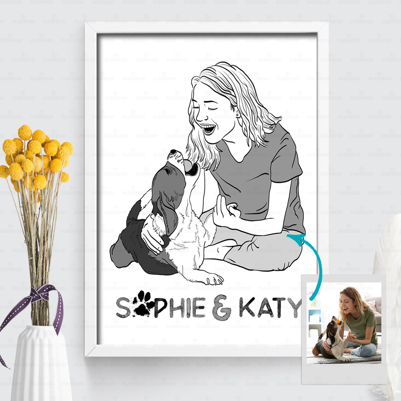 Personalized Dog Gift Idea - Black And White Sketching Gift For Puppy Lovers - Matte Canvas