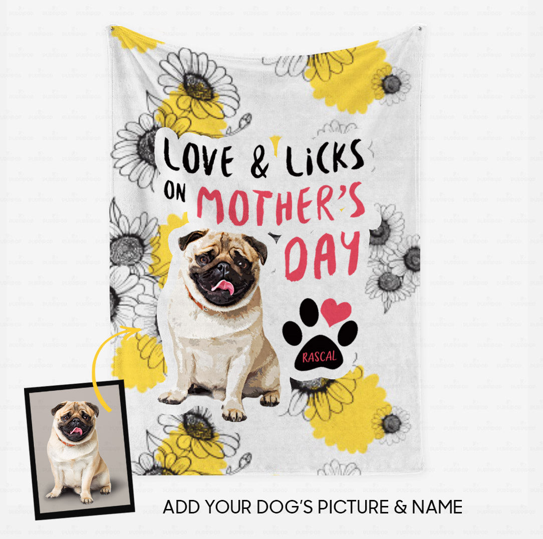 Custom Dog Gift Idea - Love & Licks On Mother's Day For Dog Lover - Fleece Blanket