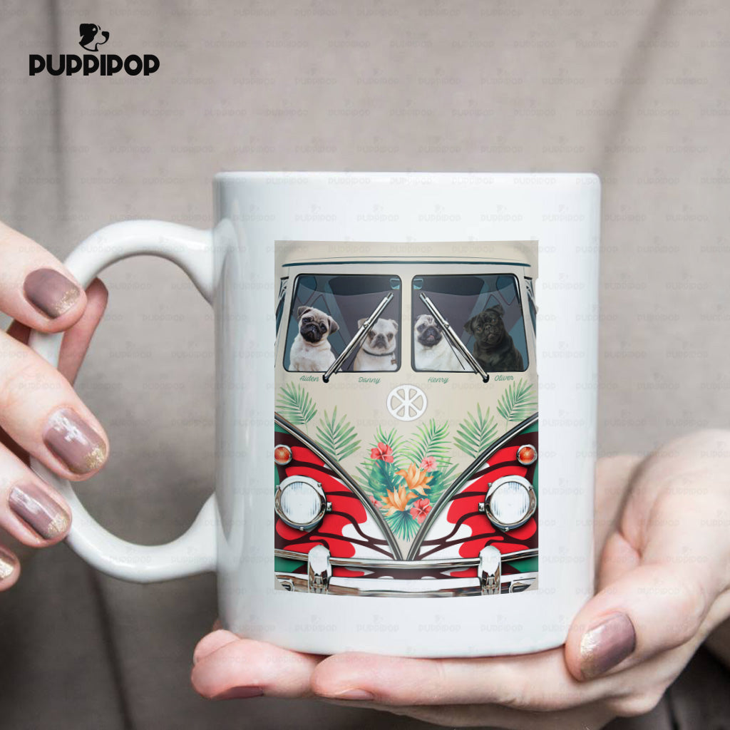 Custom Dog Mug - Personalized Pug On A Car Gift For Dad - White Mug