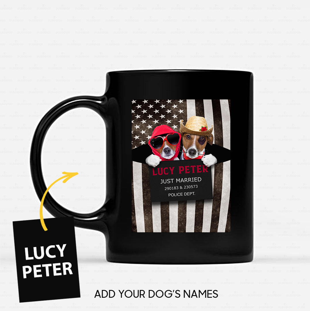 Personalized Dog Gift Idea - Dog Wearing Glasses And Dog Wearing Cowboy Hat Just Married Dog For Dog Lovers - Black Mug
