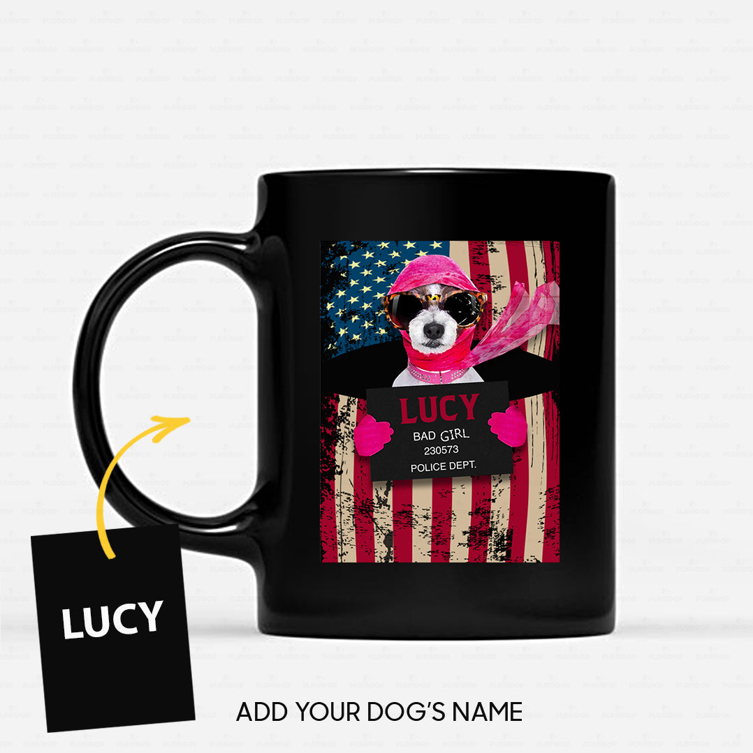 Personalized Dog Gift Idea - Bad Dog Girl With Pink Scarf And Glasses For Dog Lovers - Black Mug