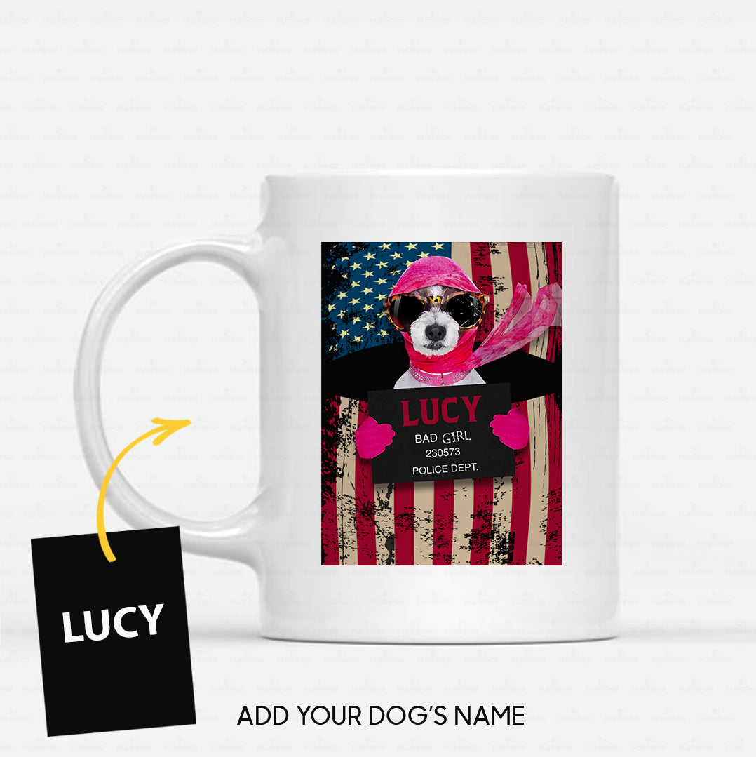 Personalized Dog Gift Idea - Bad Dog Girl With Pink Scarf And Glasses For Dog Lovers - White Mug