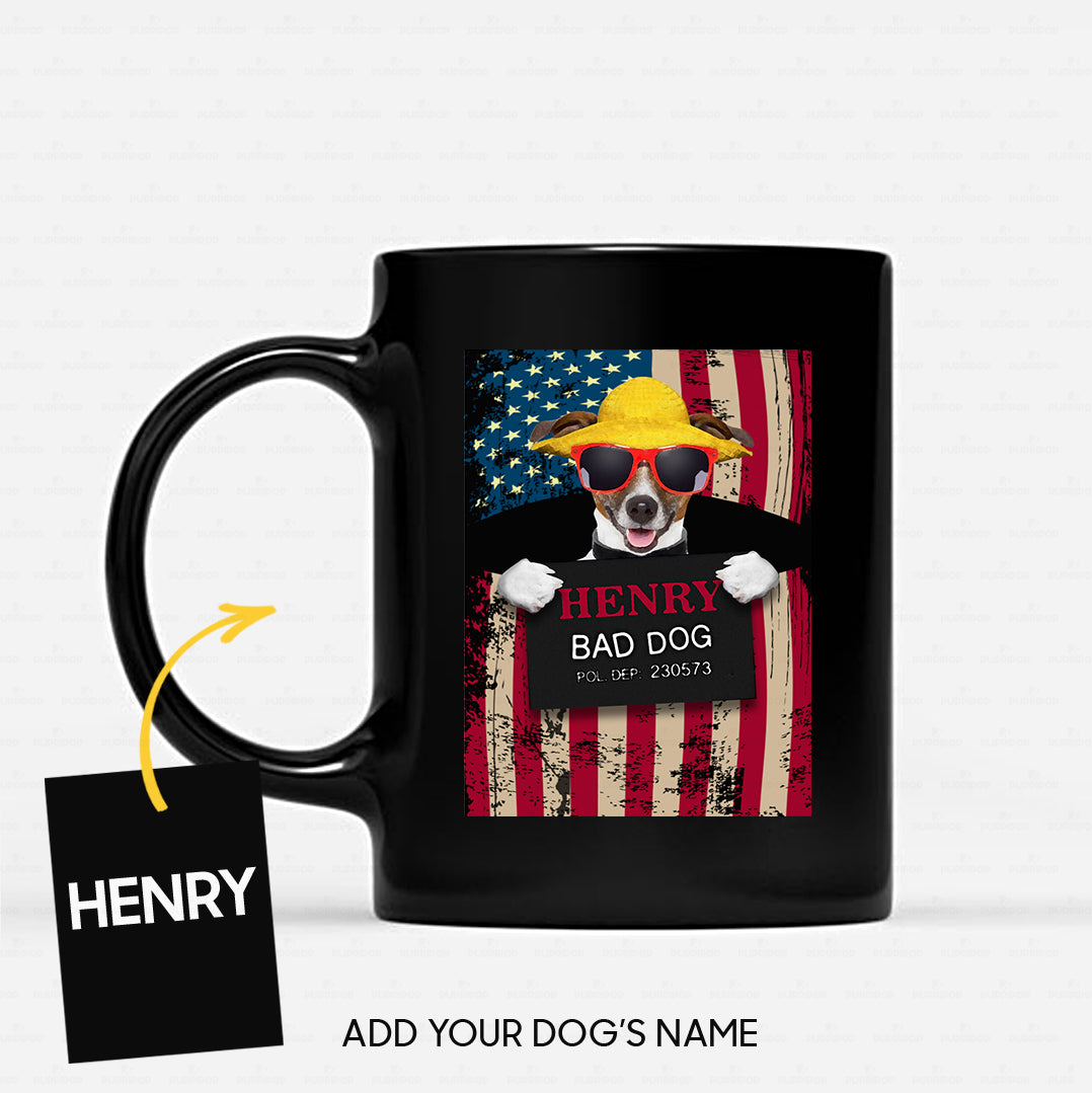 Personalized Dog Gift Idea - Bad Dog Wearing Yellow Hat For Dog Lovers - Black Mug