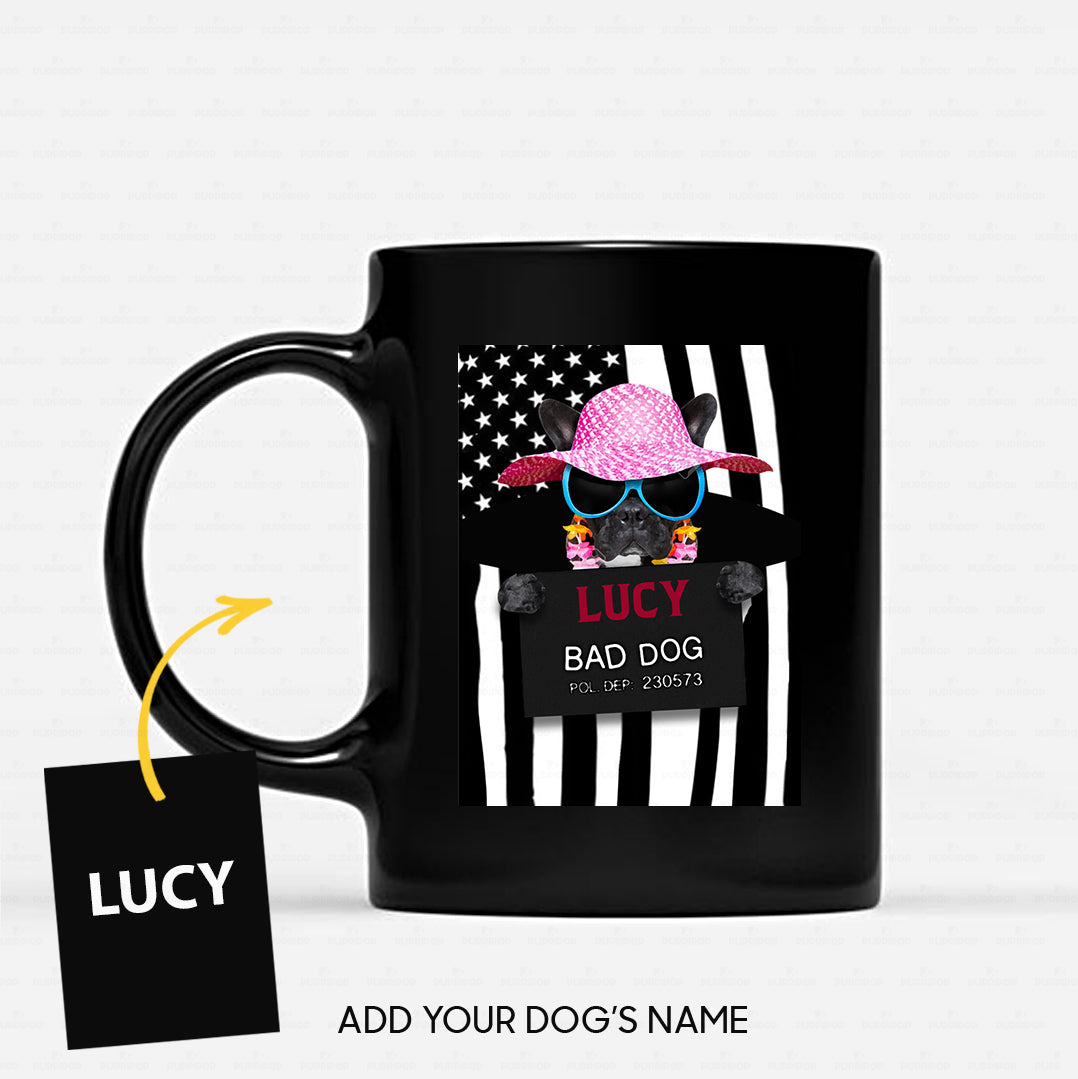 Personalized Dog Gift Idea - Bad Dog Girl Wearing Beach Hat For Dog Lovers - Black Mug