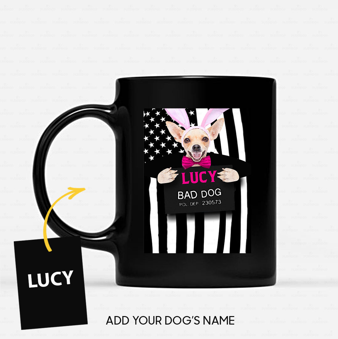 Personalized Dog Gift Idea - Bad Dog Girl With Rabbit Ear For Dog Lovers - Black Mug