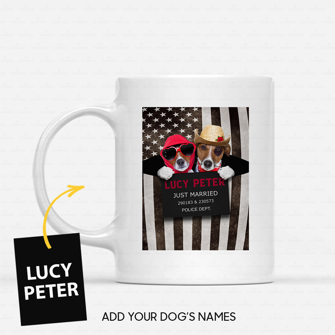 Personalized Dog Gift Idea - Dog Wearing Glasses And Dog Wearing Cowboy Hat Just Married Dog For Dog Lovers - White Mug