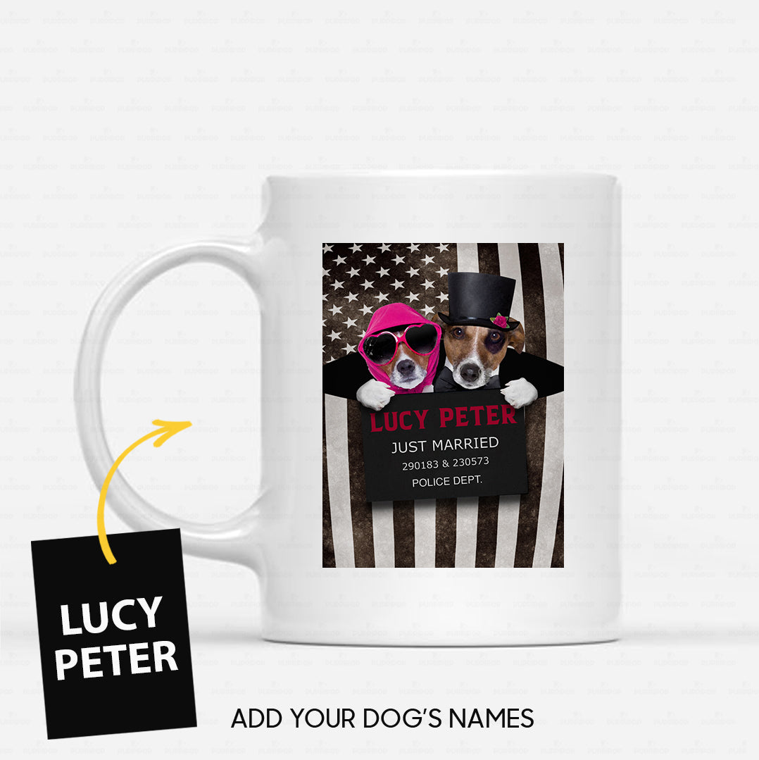 Personalized Dog Gift Idea - Dog Wearing Glasses And Dog Wearing Black Cowboy Hat Just Married Dog For Dog Lovers - White Mug