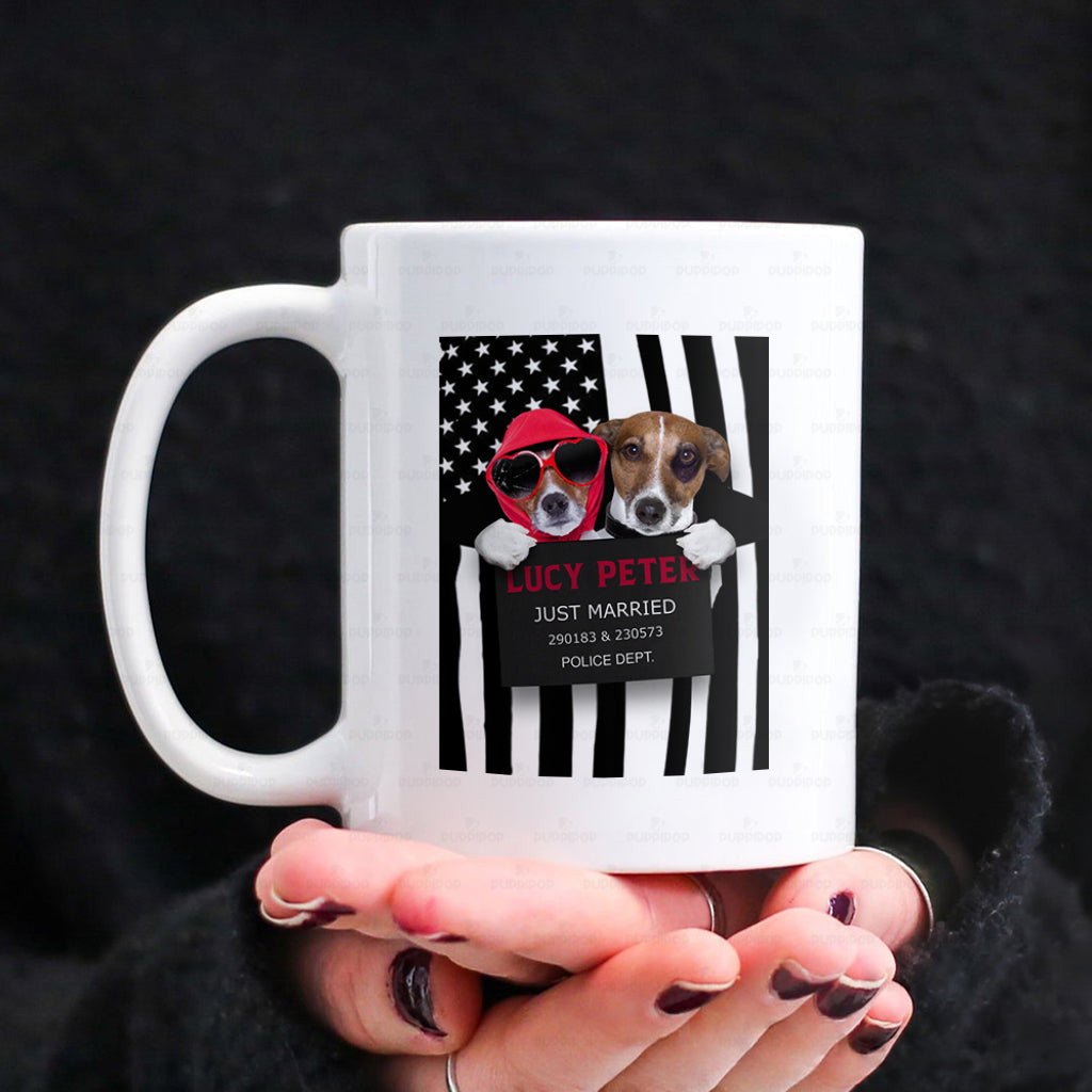 Personalized Dog Gift Idea - Dog Wearing Glasses And Dog Having Birthmark Just Married For Dog Lovers - White Mug