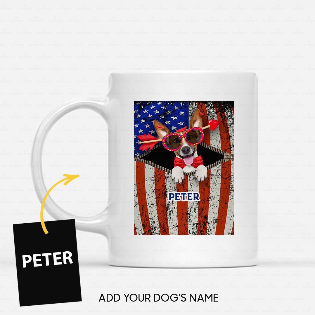 Personalized Dog Gift Idea - Dog With Red Bow And An Arrow For Dog Lovers - White Mug