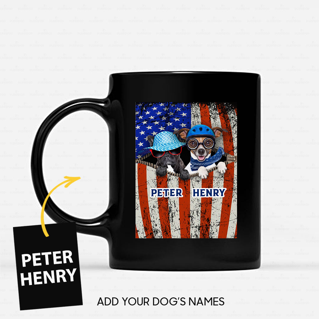 Personalized Dog Gift Idea - Dog With Blue Helmet And Dog With Red Glasses For Dog Lovers - Black Mug