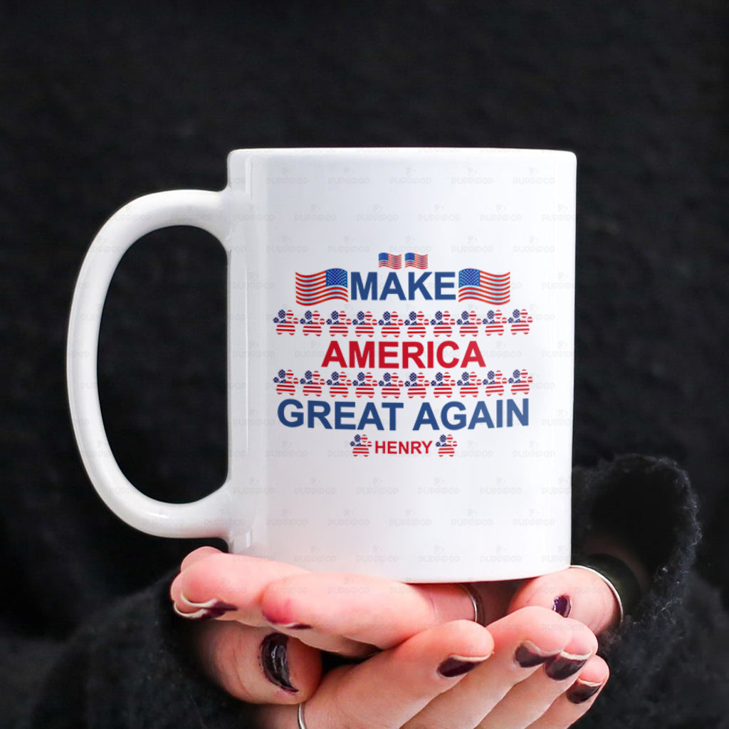 Personalized Dog Gift Idea - Make America Great Again With Paws And Flags For Dog Lovers - White Mug