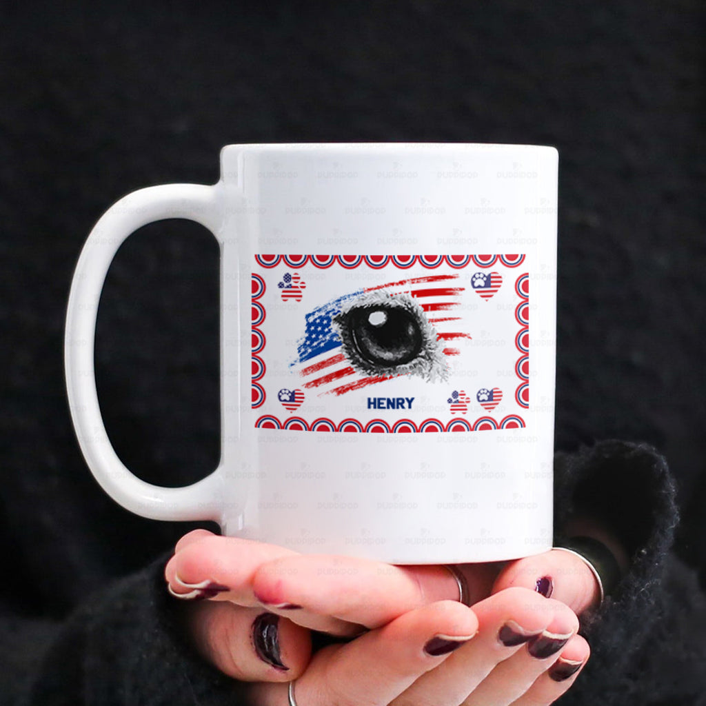Personalized Dog Gift Idea - America Flag With Dog Eye For Dog Lovers - White Mug