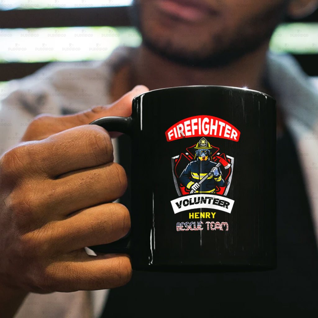 Personalized Dog Gift Idea - Firefighter Volunteer Rescue Team For Dog Lovers - Black Mug