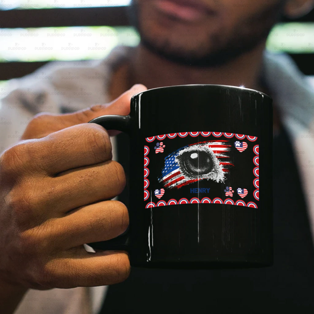 Personalized Dog Gift Idea - America Flag With Dog Eye For Dog Lovers - Black Mug