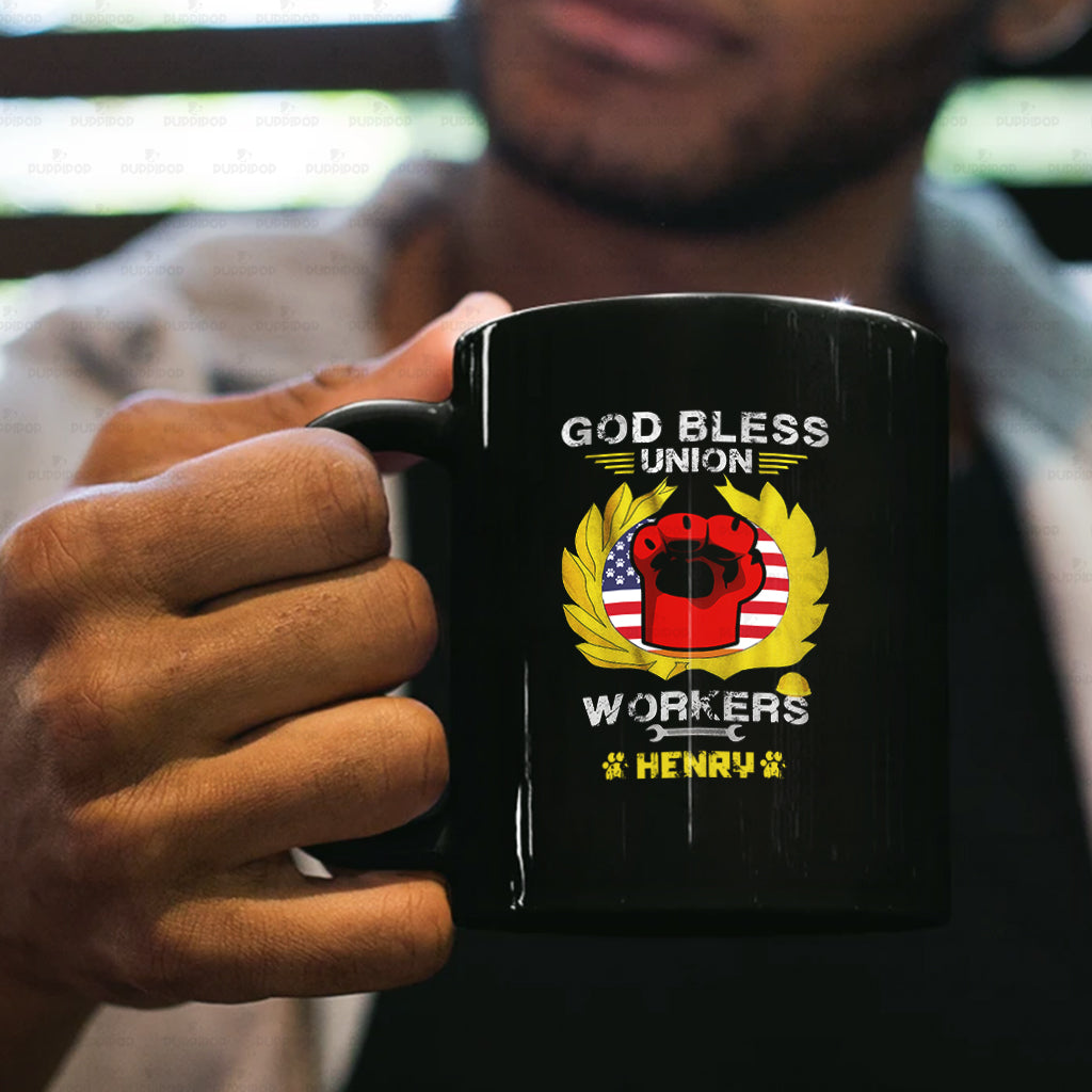 Personalized Dog Gift Idea - God Bless Workers Union For Dog Lovers - Black Mug