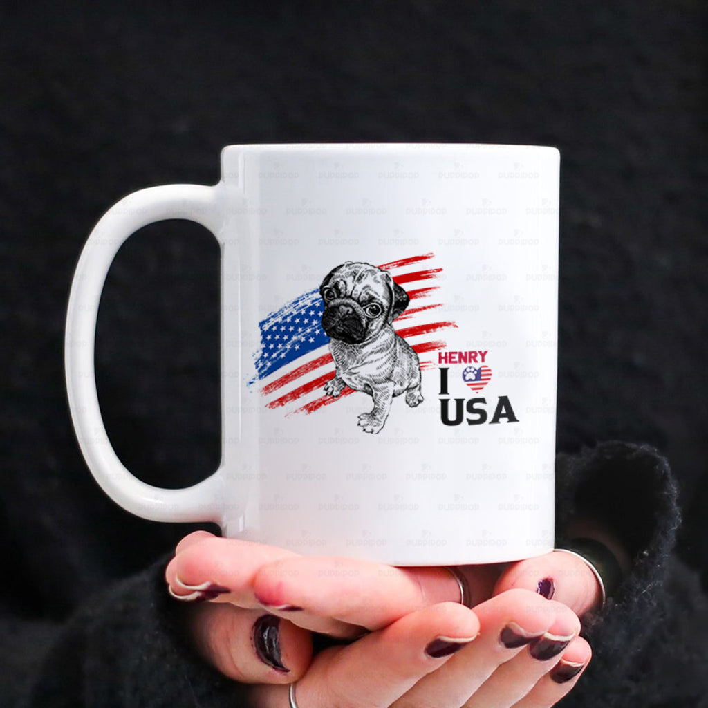 Personalized Dog Gift Idea - Pug Love USA For Dog Lovers - White Mug