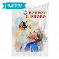 Thumbnail for Personalized Dog Gift Idea - Watercolor Puppy And Owner Portrait For Puppy Lovers - Fleece Blanket