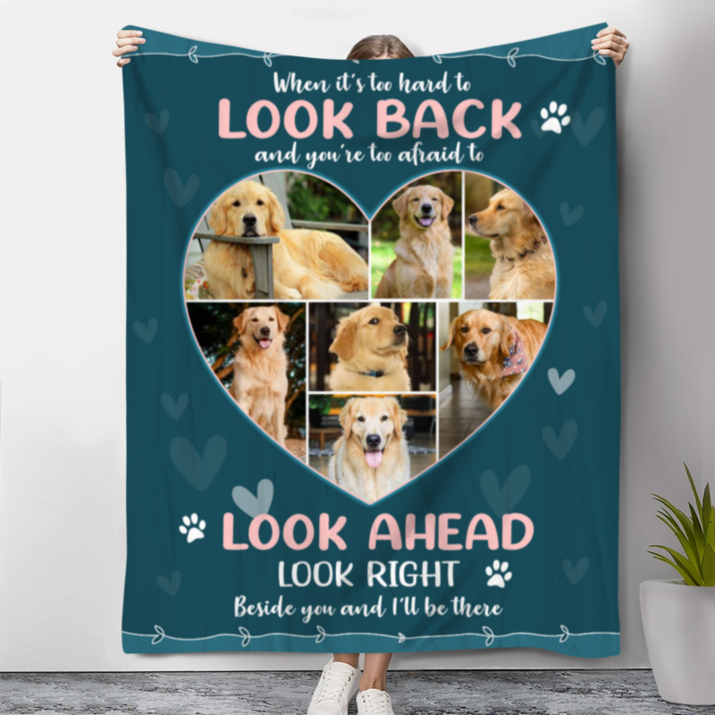 Dog Heart Photo Collage Blanket, Personalized Gifts For Dog Lovers, When It's Too Hard To Look Back