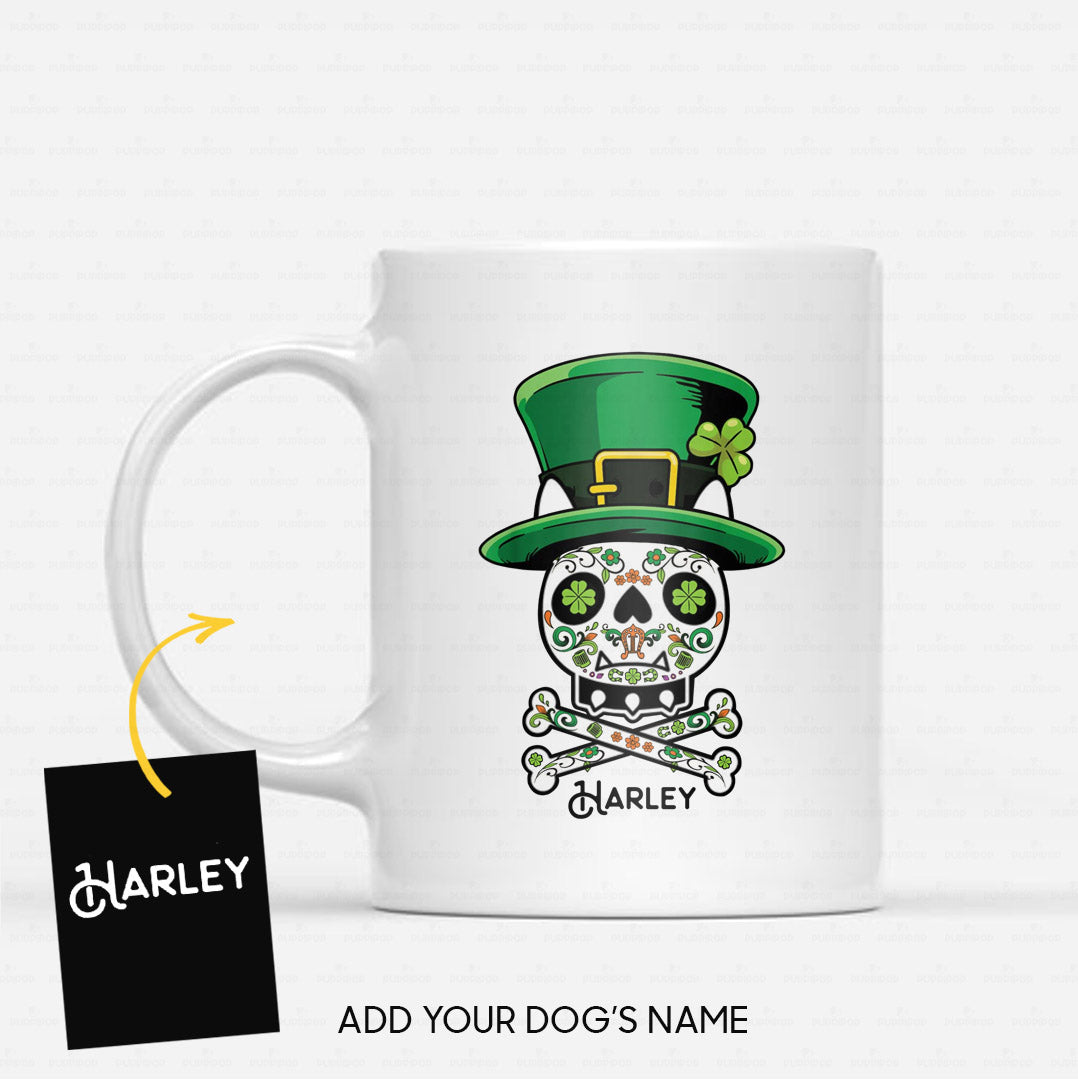 Personalized St Patrick's Day Gift Idea - A shamrock Skull For Dog Lover - White Mug