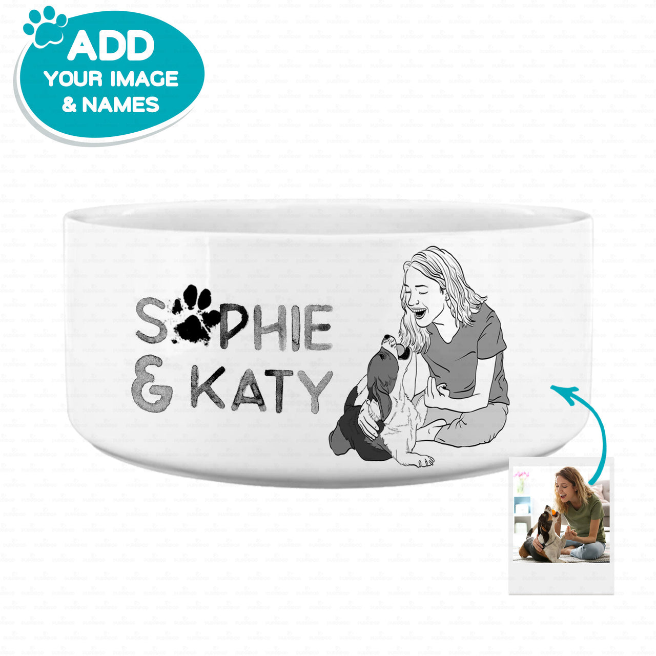 Personalized Dog Gift - Black And White You And Puppy Line Art For Puppy Lovers - Pet Bowl