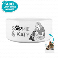 Thumbnail for Personalized Dog Gift - Black And White You And Puppy Line Art For Puppy Lovers - Pet Bowl