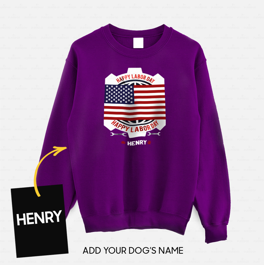 Personalized Dog Gift Idea - Happy Labor Happy America Flag In The Middle For Dog Lovers - Standard Crew Neck Sweatshirt