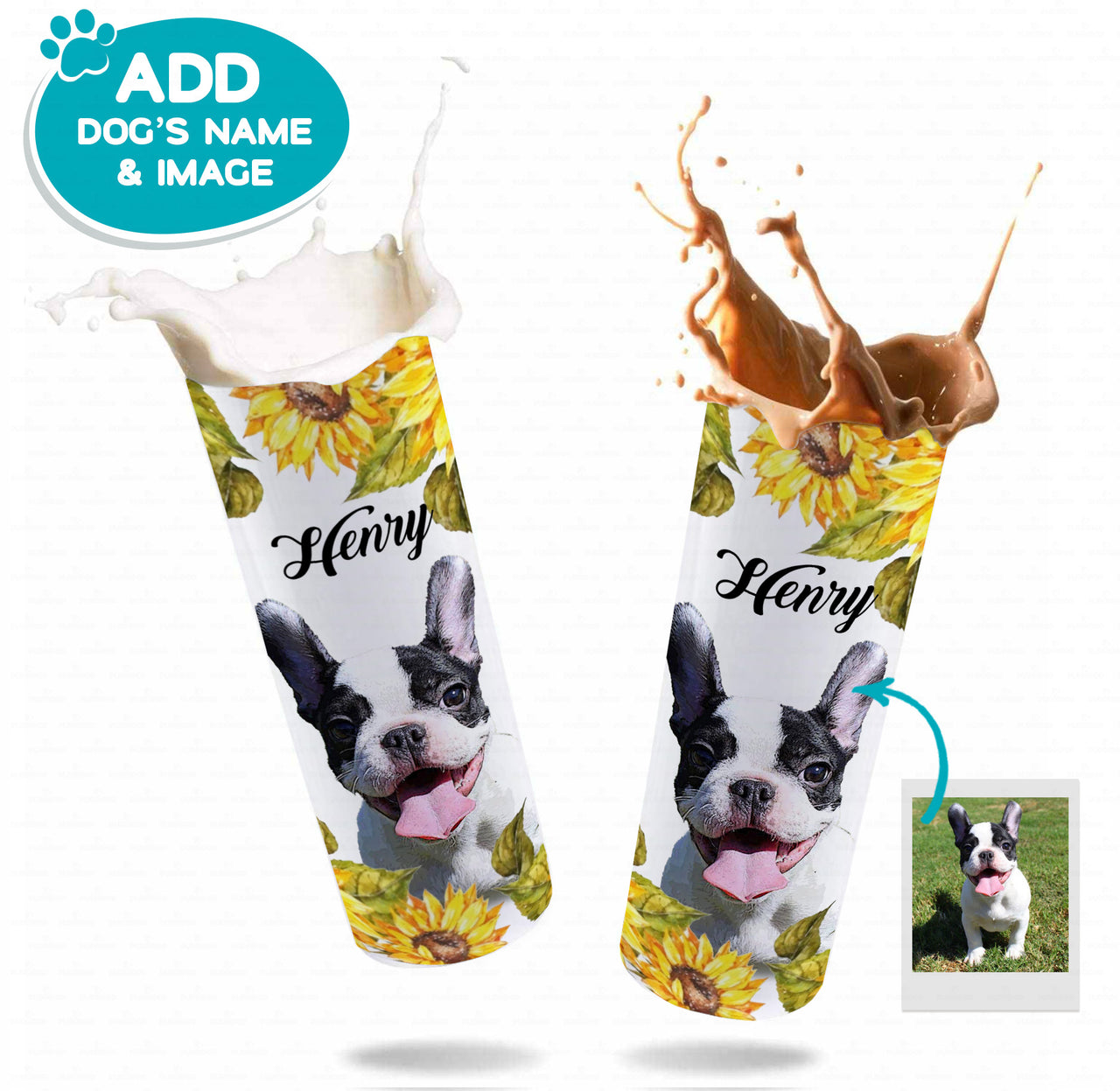 Personalized Dog Gift Idea - Summer Sunflower Puppy Portrait For Puppy Lovers - Tumbler