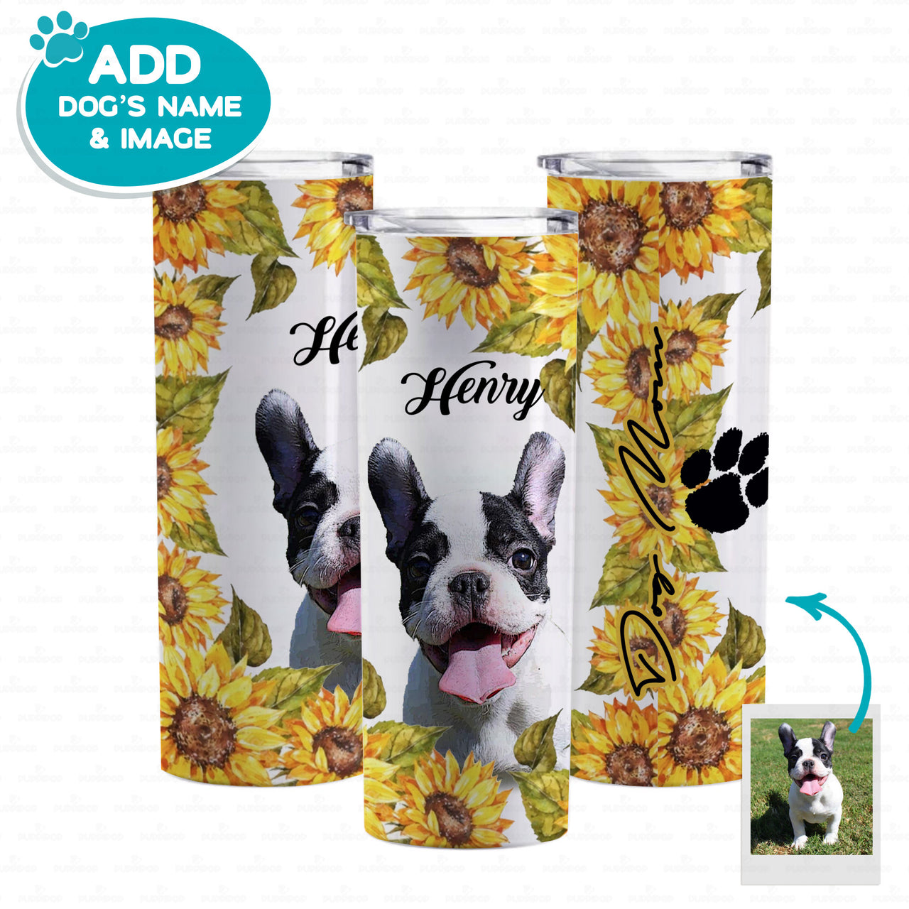 Personalized Dog Gift Idea - Summer Sunflower Puppy Portrait For Puppy Lovers - Tumbler