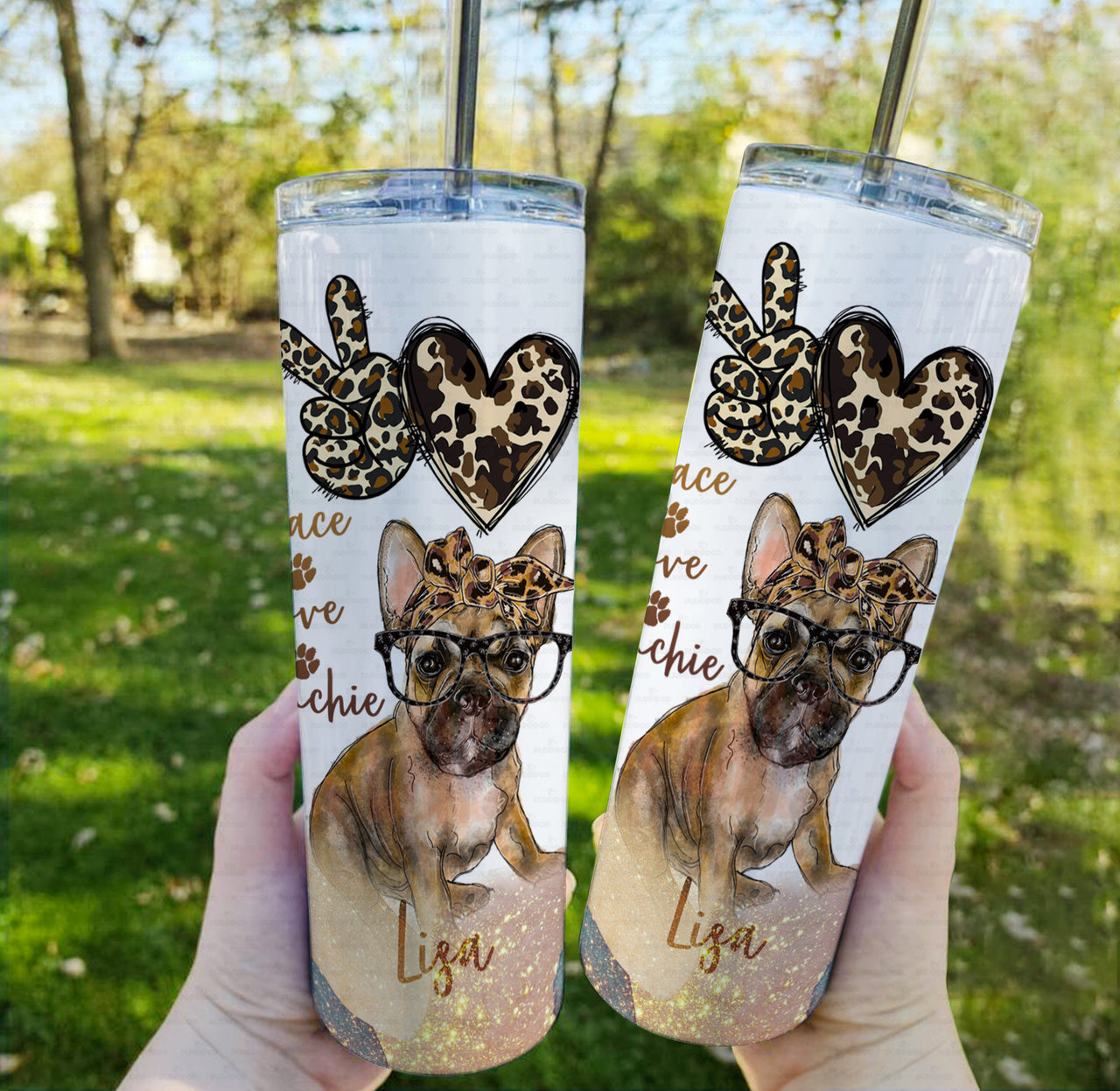 Personalized Dog Gift - Peace Love Frenchie For Dog Mom - Tumbler
