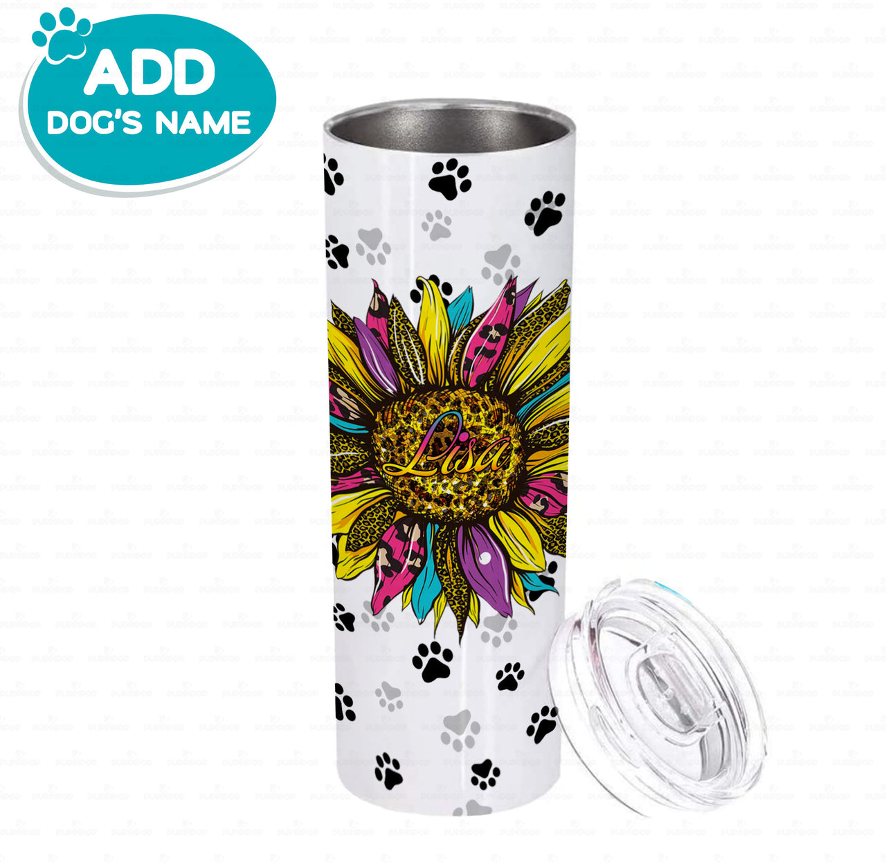 Personalized Dog Gift Idea - Sunflower and Pet Paw For Dog Mom - Tumbler