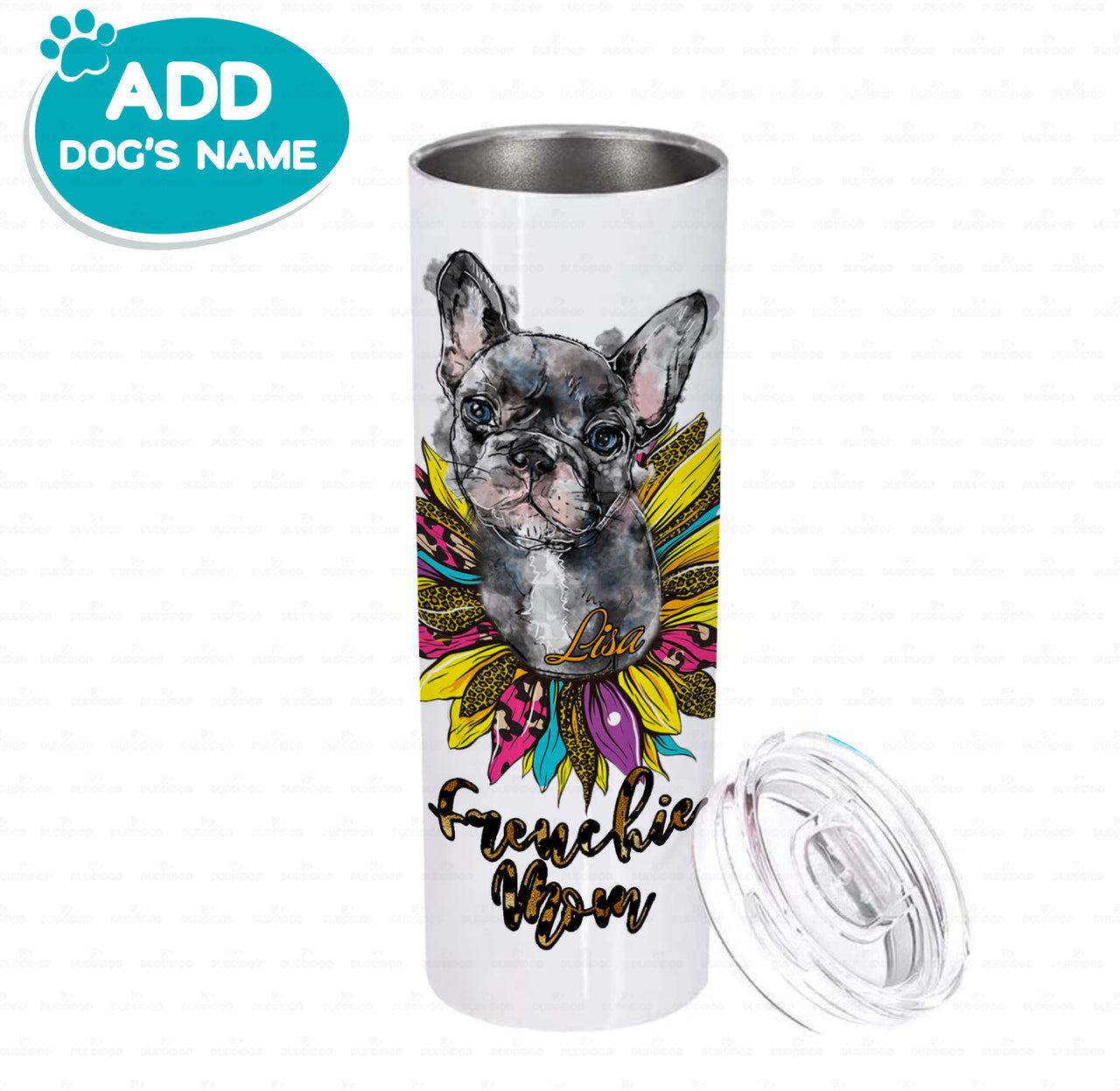 Personalized Dog Gift Idea - Sunflower Watercolor Portrait Frenchie Mama For Dog Mom - Tumbler