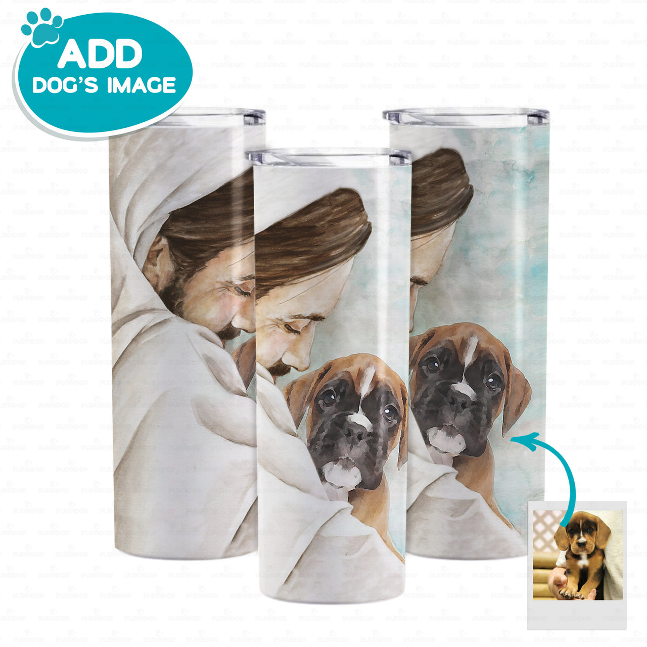 Personalized Dog Gift Idea - Jesus Christ Hugs Puppy For Dog Lover - Tumbler