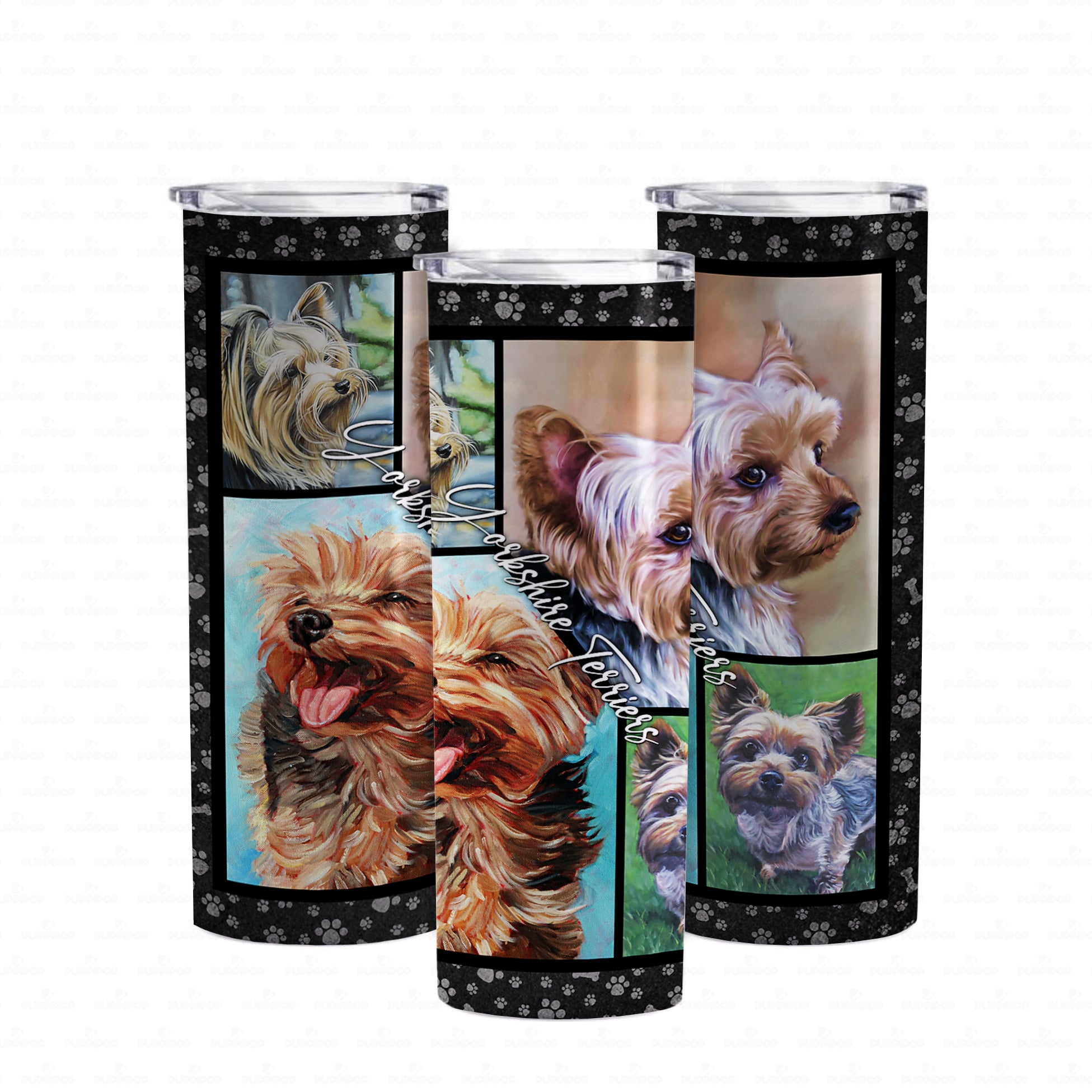 Dog Gift Idea - Yorkshire Terriers Portrait For Dog Lover - Tumbler (20oz)