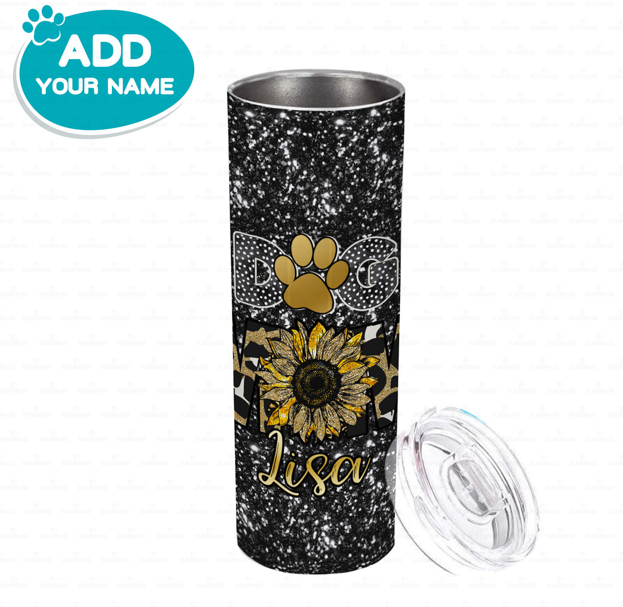 Personalized Dog Gift Idea - Black Sequin Sunflower Dog Mom - Tumbler