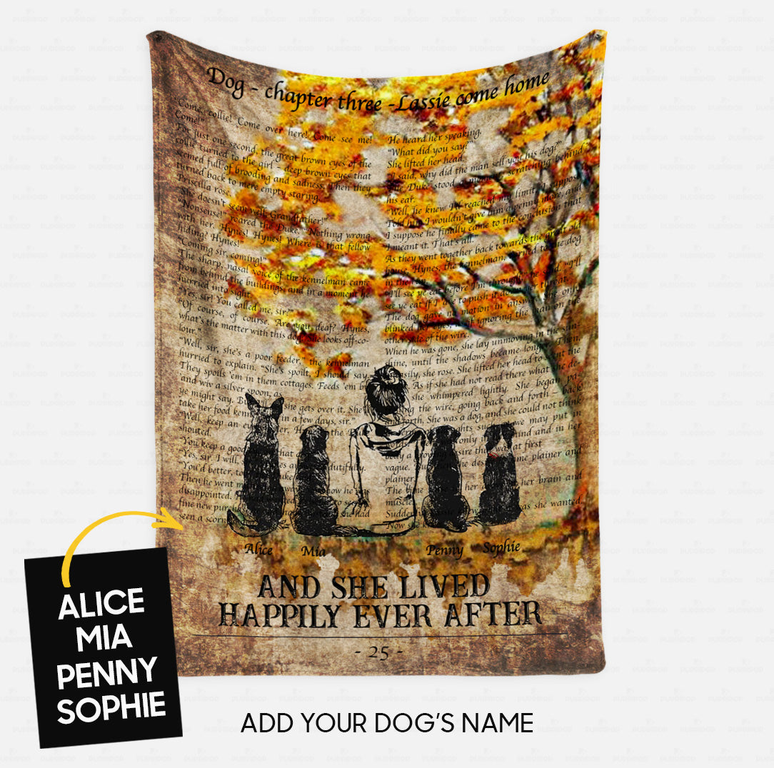 Personalized Dog Gift Idea - Woman And Four Dogs Beside The Tree For Mom - Fleece Blanket